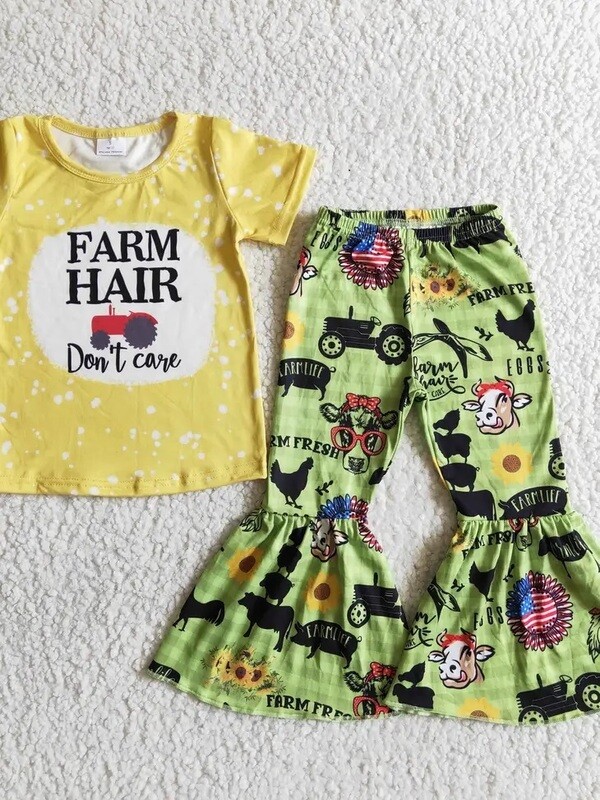 Farm Hair Don't Care Outfit - pant girls kids country clothing bell bottoms