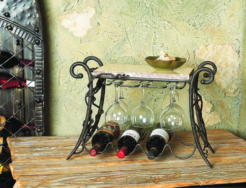 Vineyard 4 bottle Wine & Glasses Rack