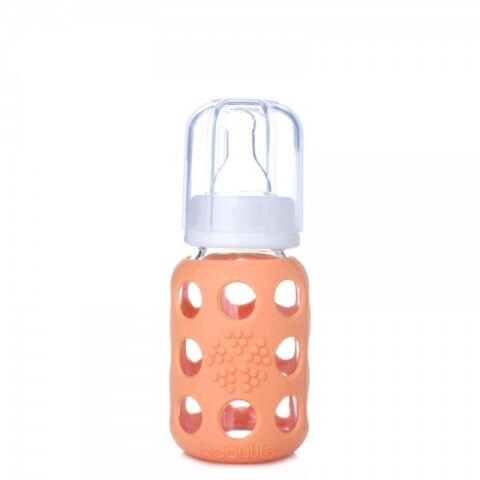 Kleine glazen zuigfles Lifefactory Peach Oranje