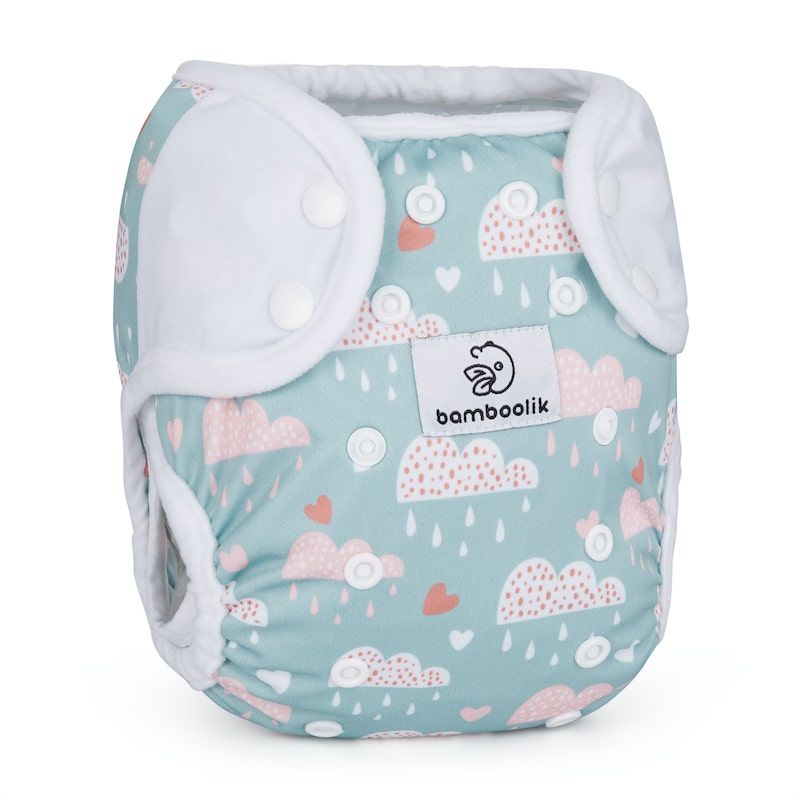 Diaper cover one size with snaps Bamboolik, Print: Cloud White
