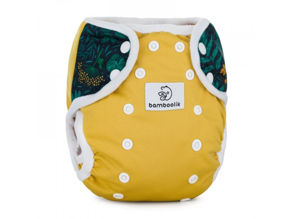 Diaper cover one size with snaps Bamboolik, Print: Emerald Forest Mustard