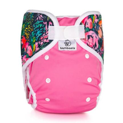 Diaper cover one size with velcro Bamboolik, Print: Pink Flowers