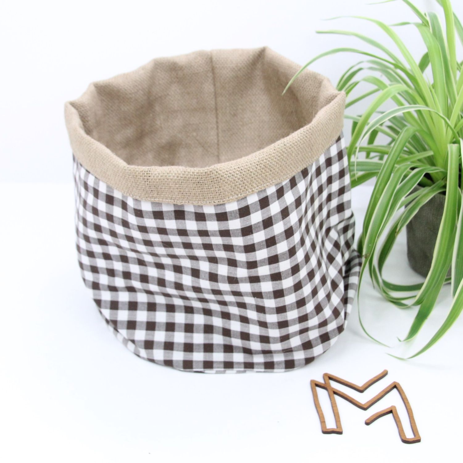 Medium opbergmand uit recuptextiel - carreaux brown