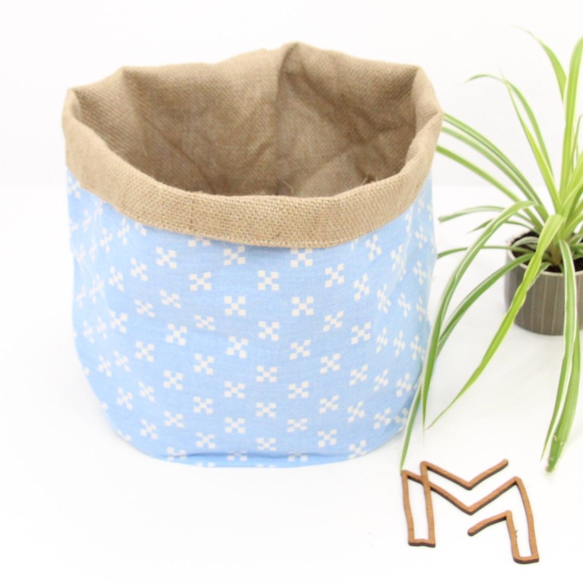 Medium opbergmand uit recuptextiel - blue little blocks