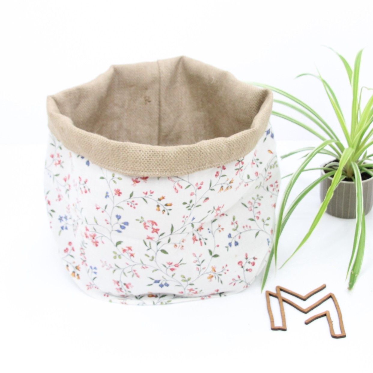 Medium opbergmand uit recuptextiel - boho flowerfield