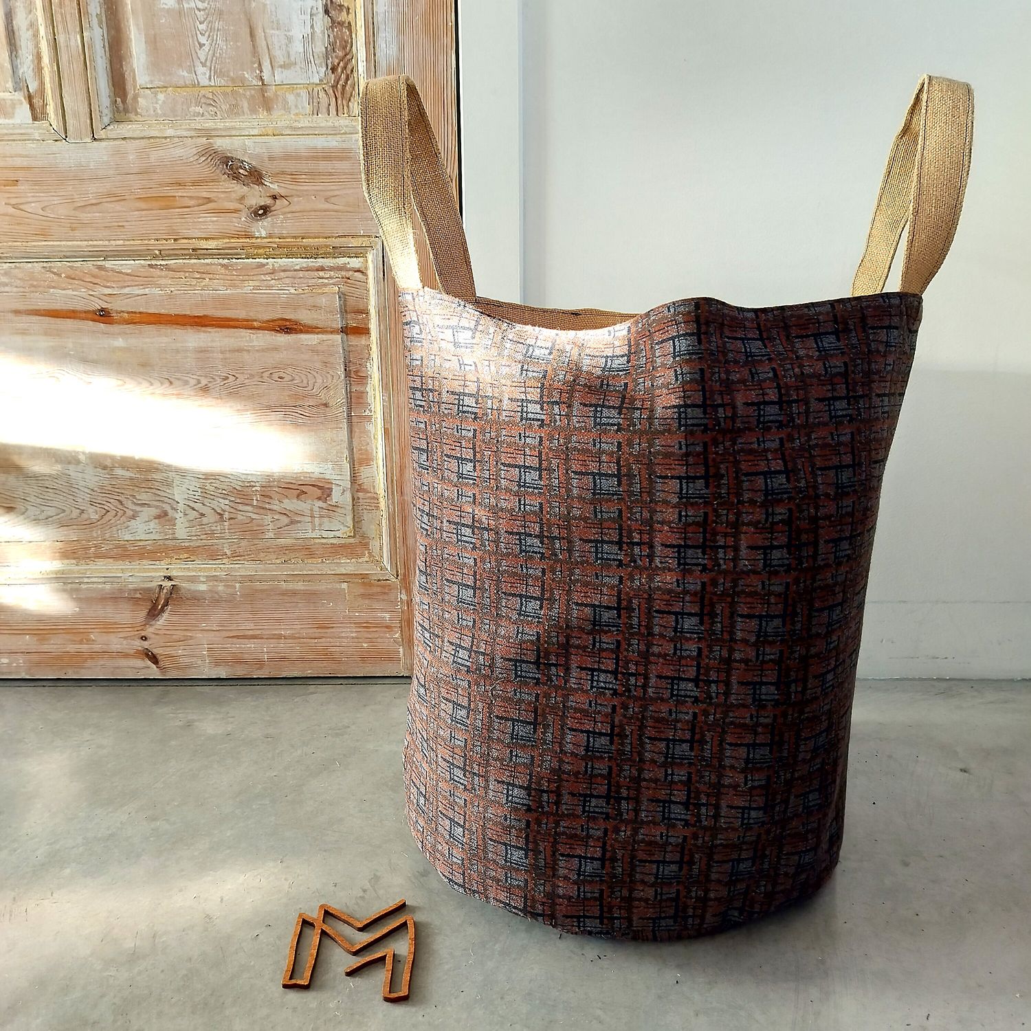 XL opbergmand uit recuptextiel - autumn boho grid