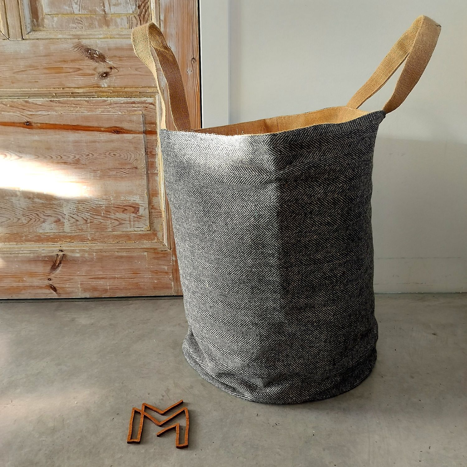 XL opbergmand uit recuptextiel - chevron grey