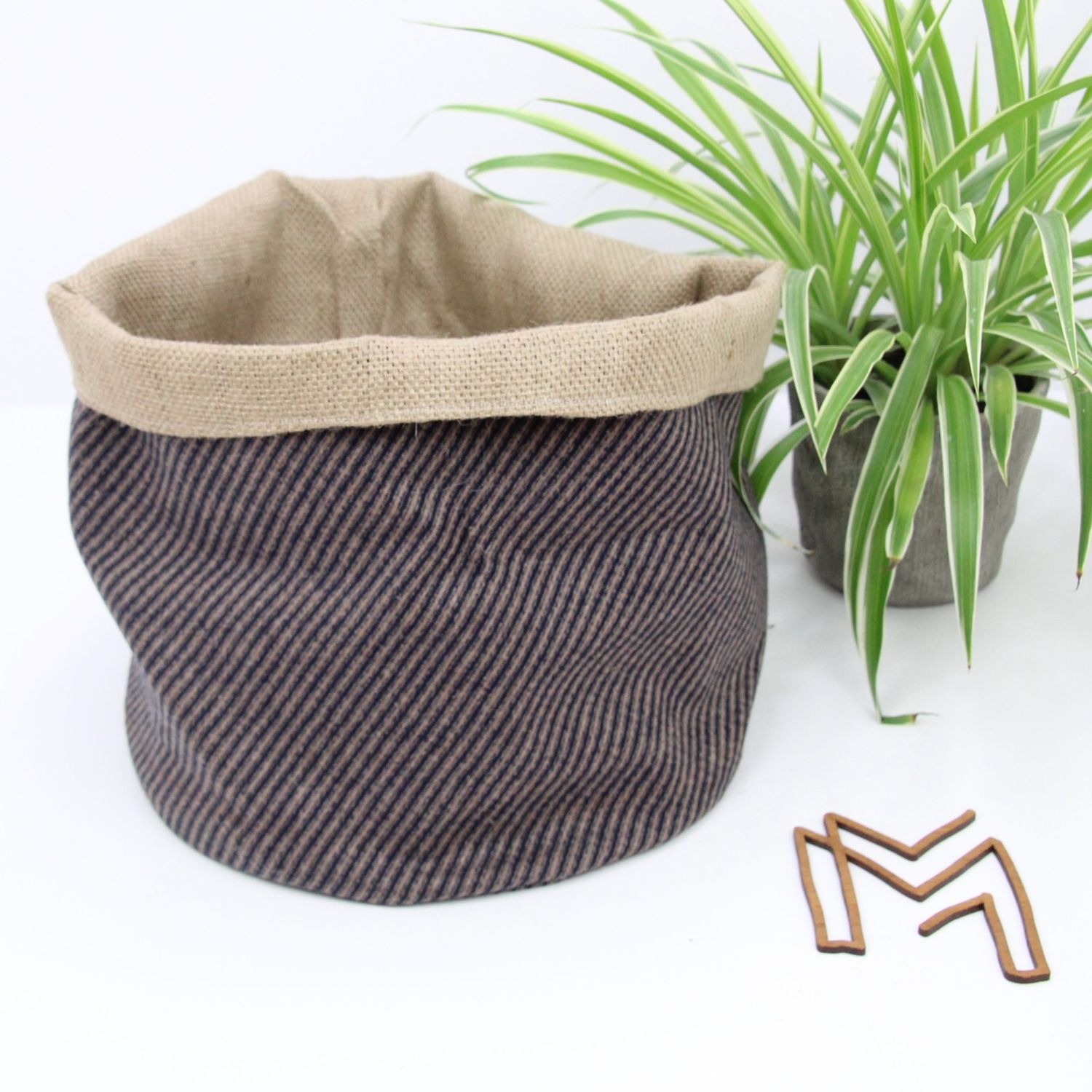 Medium opbergmand uit recuptextiel - Autumn stripes