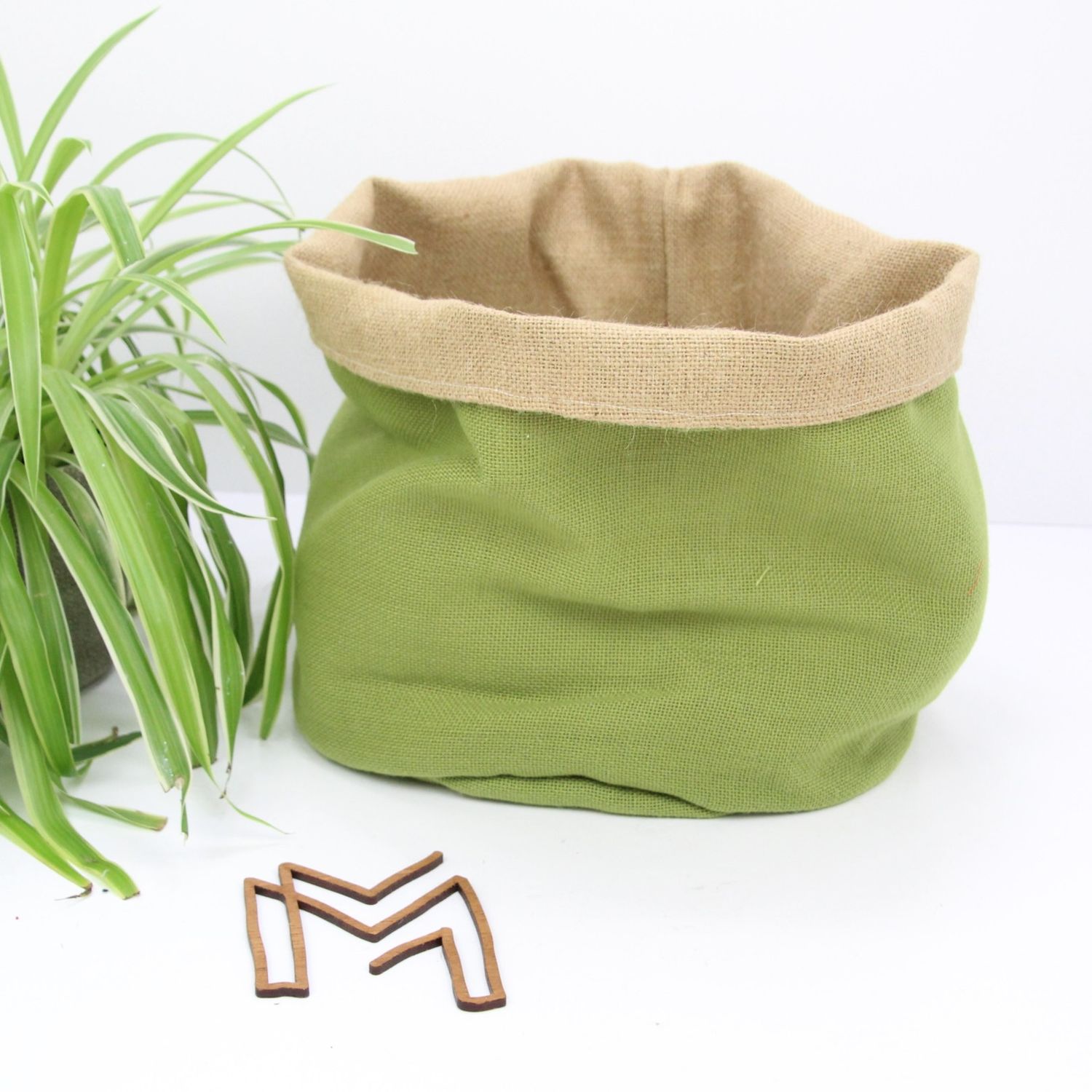 Medium opbergmand uit recuptextiel - Olive spring 3