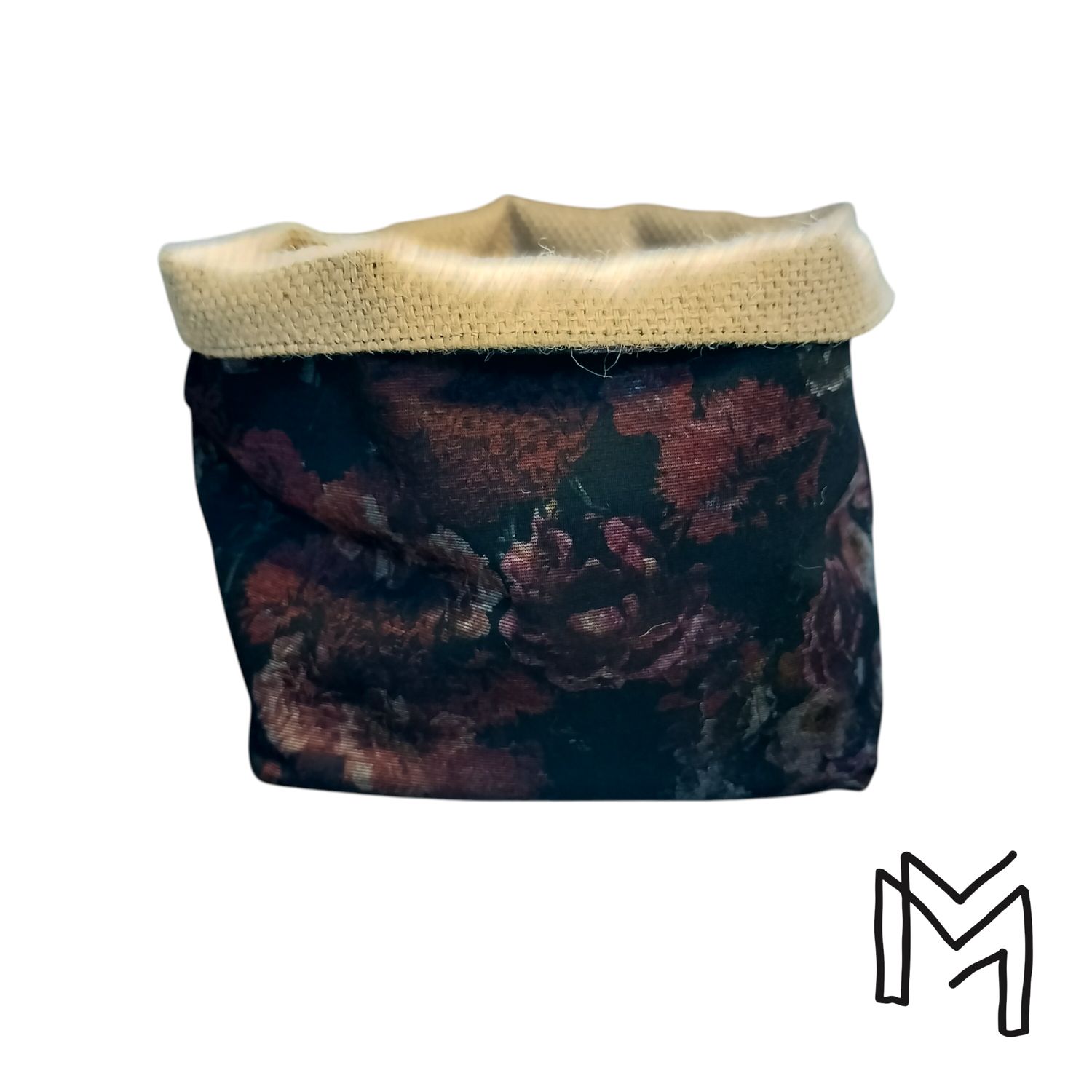 Mini opbergmand uit recuptextiel - flowers by night 2