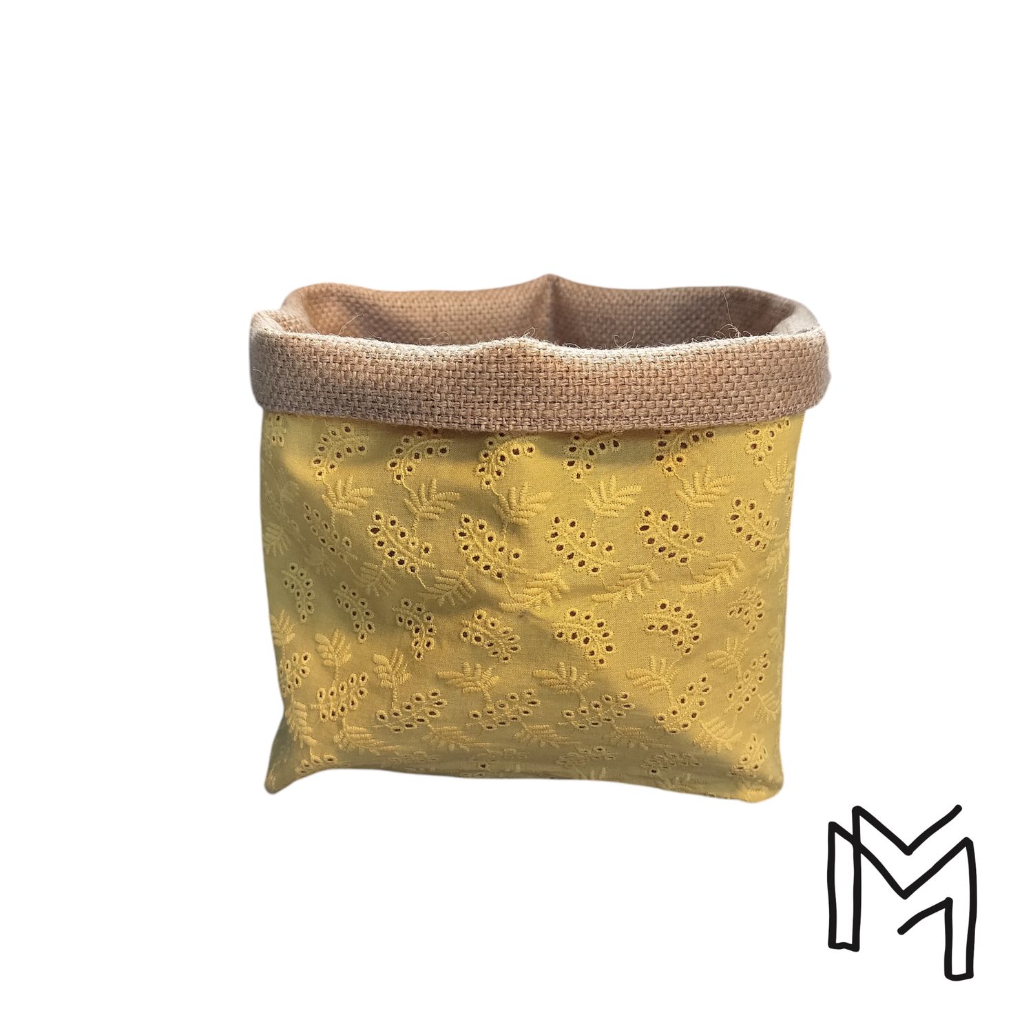 Mini opbergmand uit recuptextiel - yellow broderie