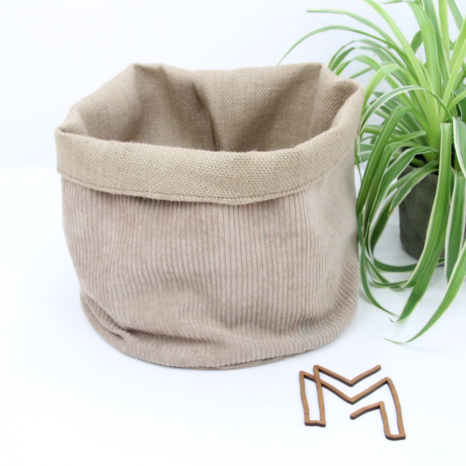 Medium opbergmand uit recuptextiel - Beige rib