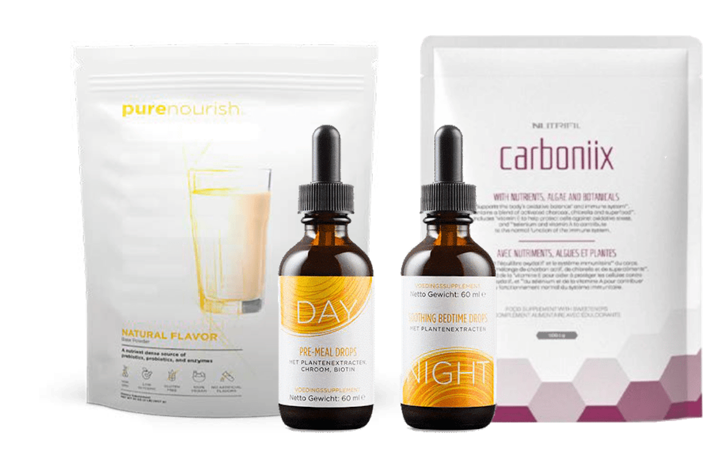 GOCCE GIORNO E NOTTE + CARBONIIX + PURENOURISH (guida offerta + ricette)