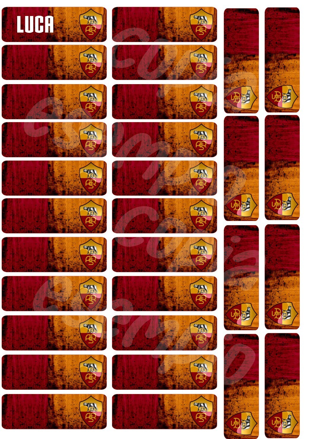 Etichette scuola 6x2cm SQUADRE DI CALCIO scuola personalizzate, GRAFICHE DISPONIBILI: Roma