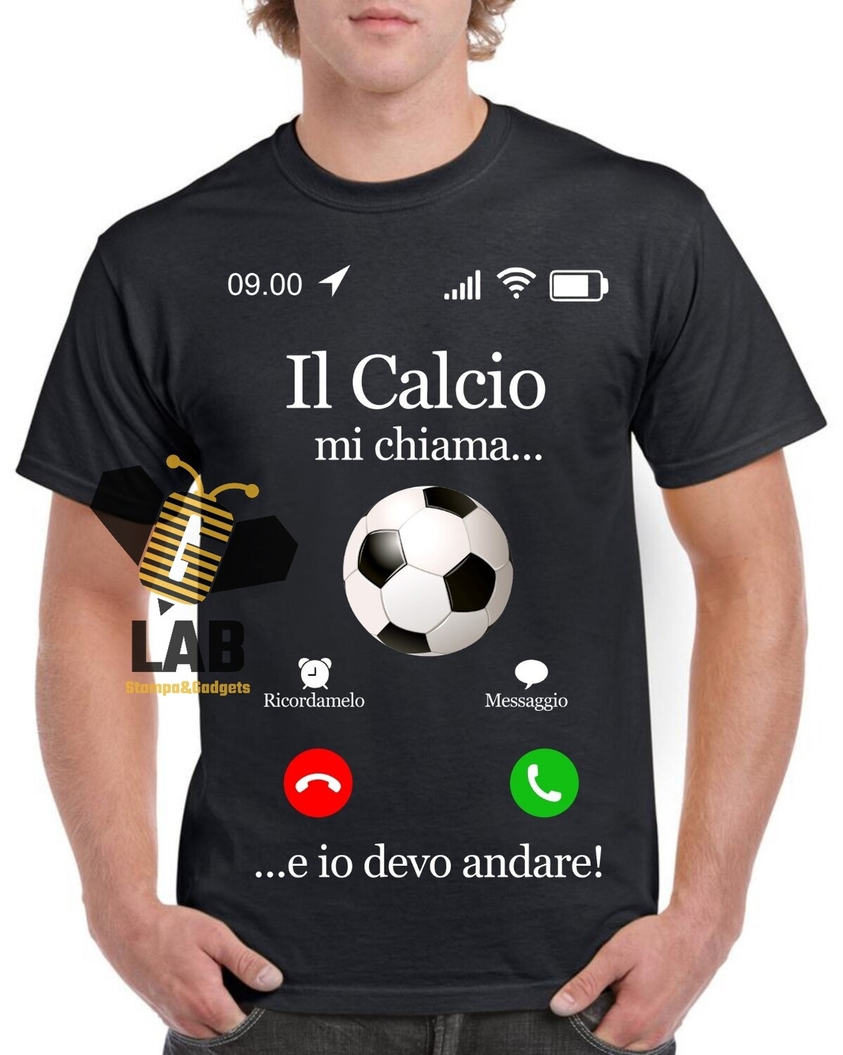 T-shirt &quot;la passione mi chiama...&quot;, Grafica: Calcio