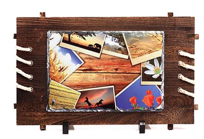 Pietra ardesia con base in legno