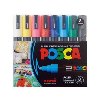 POSCA Acrylic Paint Marker Set, 8 Colour Medium, PC-5M, Version 2 (PC5M8SET)