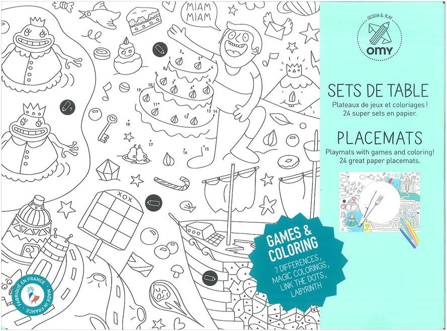OMY toalha em papel de mesa &quot;Jogos&quot;, para colorir, pacote com 24 conjuntos