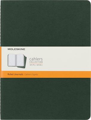 Moleskine Cahier Notebook (Pack of 3). x-large, ruled, Myrtle Green