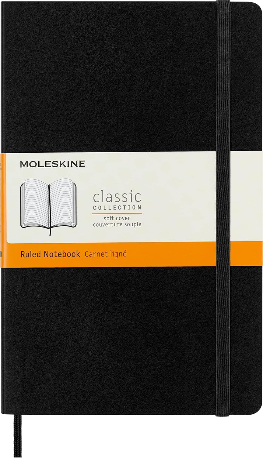 Moleskine Notebook Classic, Large, A5, Ruled, Soft Cover, Black