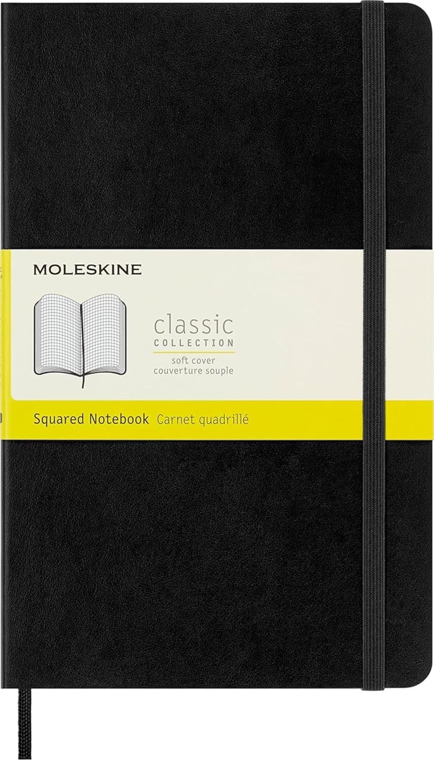 Moleskine Notebook Classic, Large, A5, Squared, Soft Cover, Black