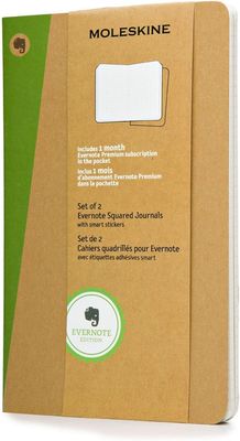 Moleskine Evernote Notebook (Squared, Large Soft Cover), Set of 2, Natural