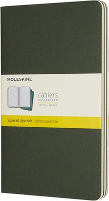 Moleskine Myrtle Green Large Squared Cahier Journal (set Of 3)