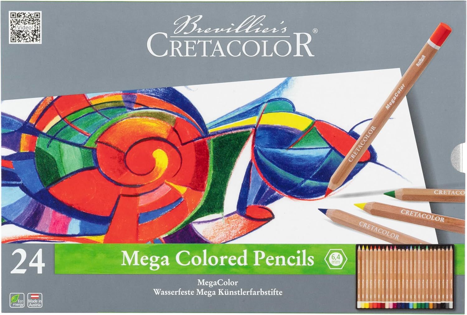 CRETACOLOR MegaColor 24 High-Quality Coloured Pencils in Metal Case
