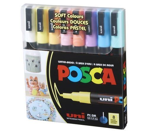 POSCA uni PC3M Fine Point Pen - Soft Colours (Pack of 8)
