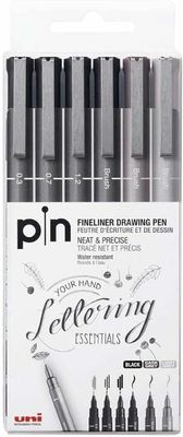 Uni-ball Pin 6 Markers Pack »Lettering Essentials»