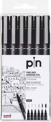 UNI PIN-200S Rollerball Pen Case - Black, 6P