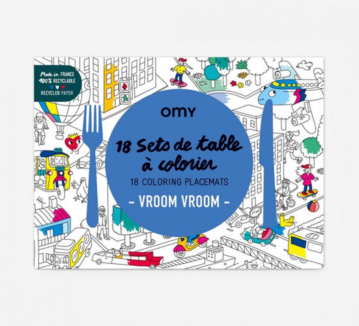 OMY - Paper Placemats - 18 Illustrations - Vroom, Vroom