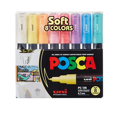 Posca  Extra Fine Bullet Tip Ballpoint Pen (PC1MC) - Soft Colours (Pack of 8)