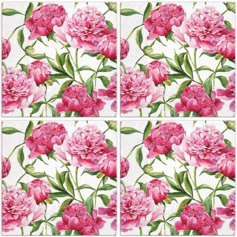 Servietten Blumen, Papierservietten, 3-lagig, ca 33x33 cm, Rosen, Pfingstrosen - Pink Peonies - Motivservietten Servietten Blumen, Papierservietten, 3-lagig, ca 33x33 cm, Rosen, Pfingstrosen - Pink Peonies - Motivservietten