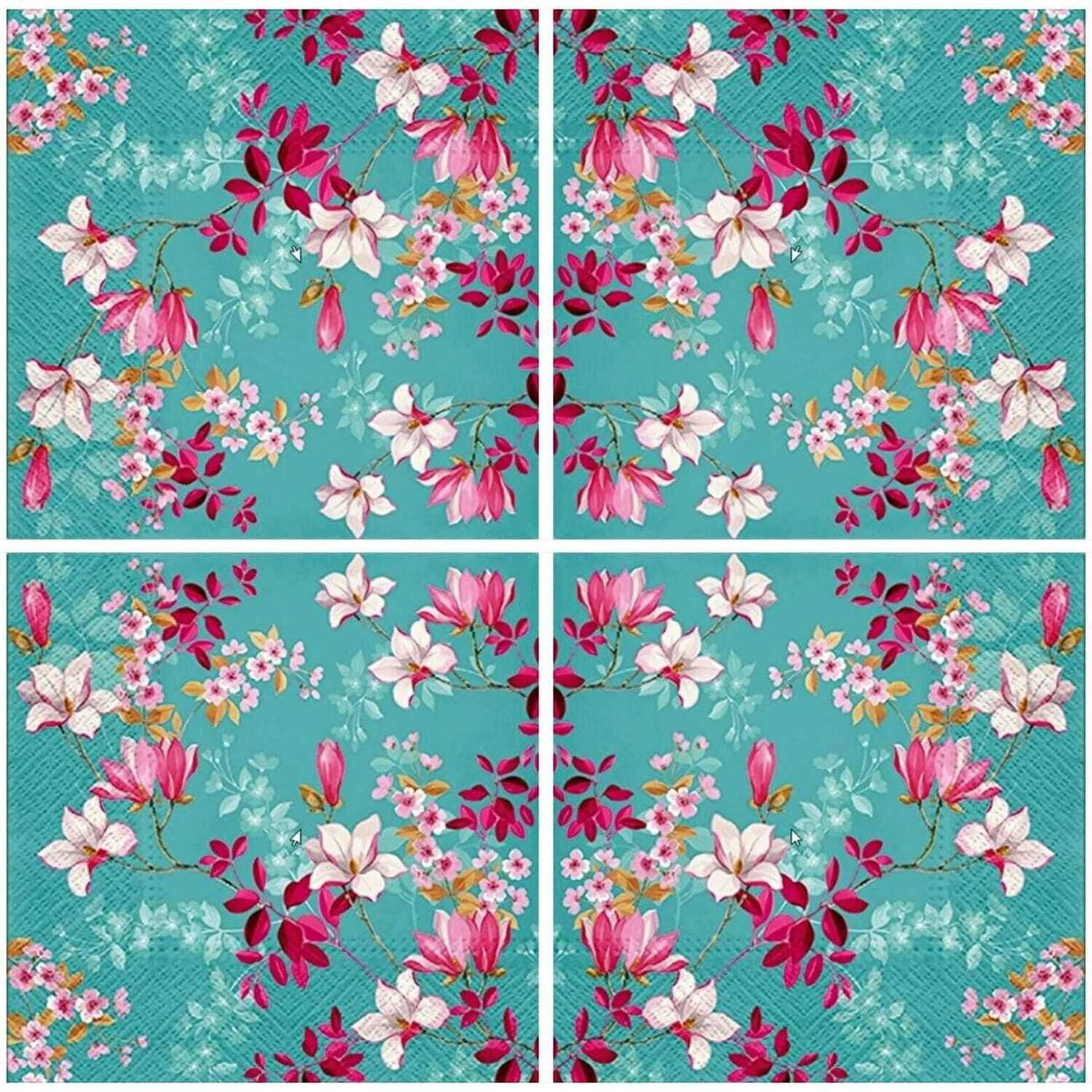 Servietten Blumen, Magnolien, 3-lagig ca. 33cm, Magnolien -Blumen Frühling - Magnolia Motivservietten - Serviette