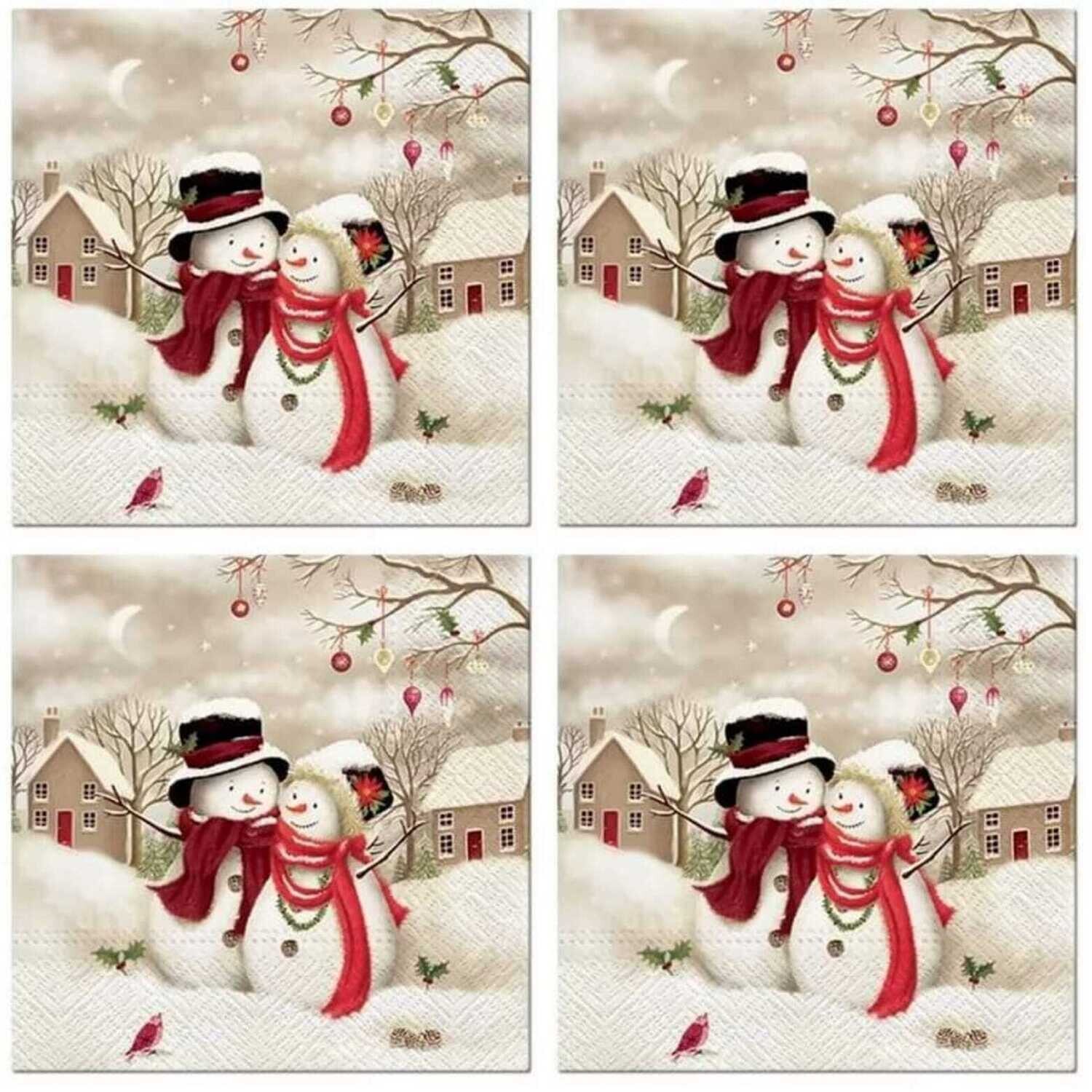 Servietten Winter, Schneemann, ca 33x33cm Schnee, Weihnachten/Winterparty 33x33cm - Snowy Family,  Serviette Serviettentechnik und Decoupage  geeignet