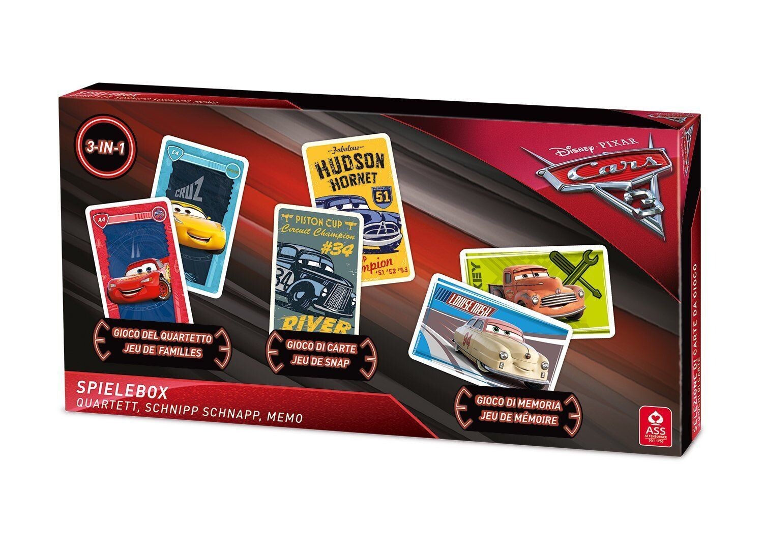 Spielebox Disney Cars 3 in 1, mit Quartett, Schnipp Schnapp und Memo. Spiele