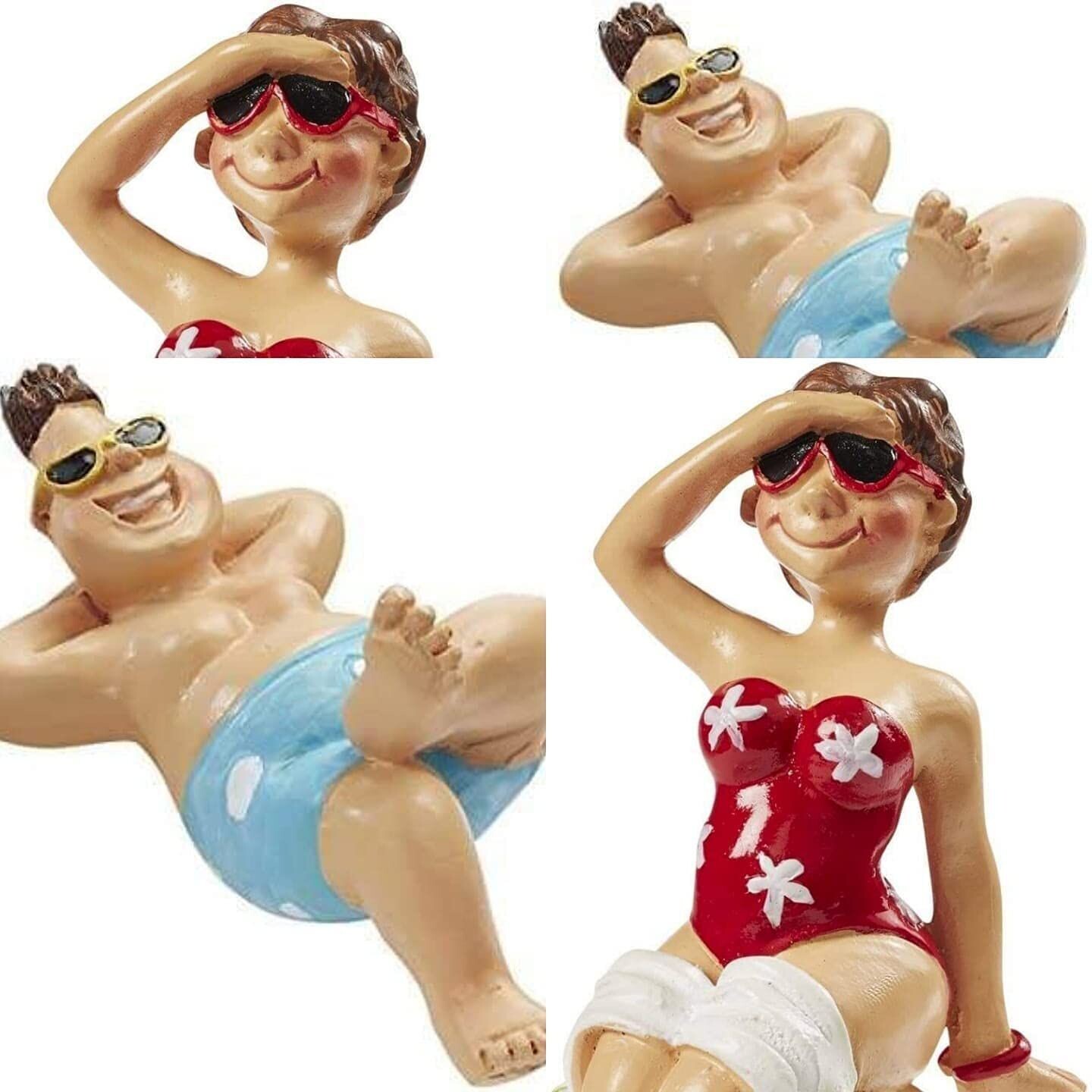 2er Set Bade-Urlauber für Liegestuhl ca. 6 cm und Bade-Urlauberin, 6 cm aus Polyresin