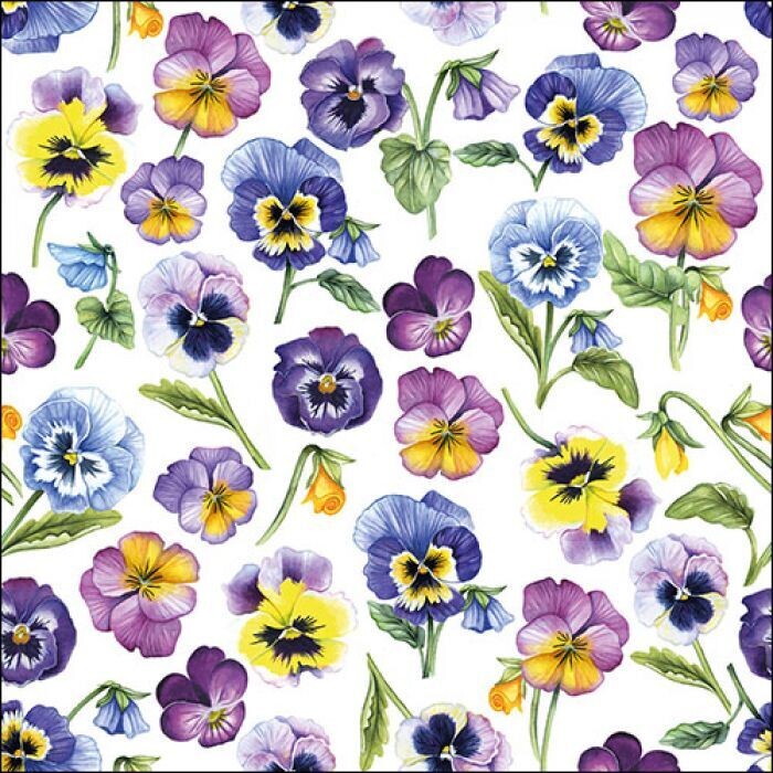 Servietten 33x33cm 3-lagig, 20 Stück, Stiefmütterchen /Pansy All Over Blumentruck als Tischdeko - Decoupage  - Serviettentechnik, Ambiente