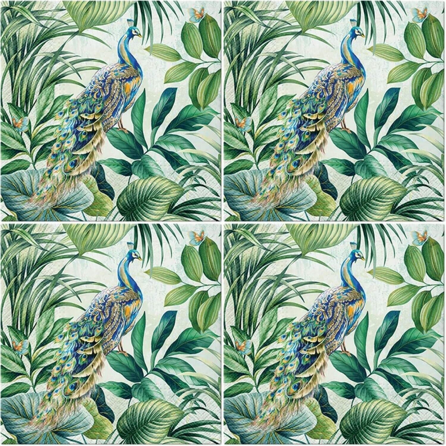 Servietten 33x33cm 3-lagig, Pfau/Peacock als Tischdeko - Decoupage  - Serviettentechnik - Motivservietten, 20 Stück