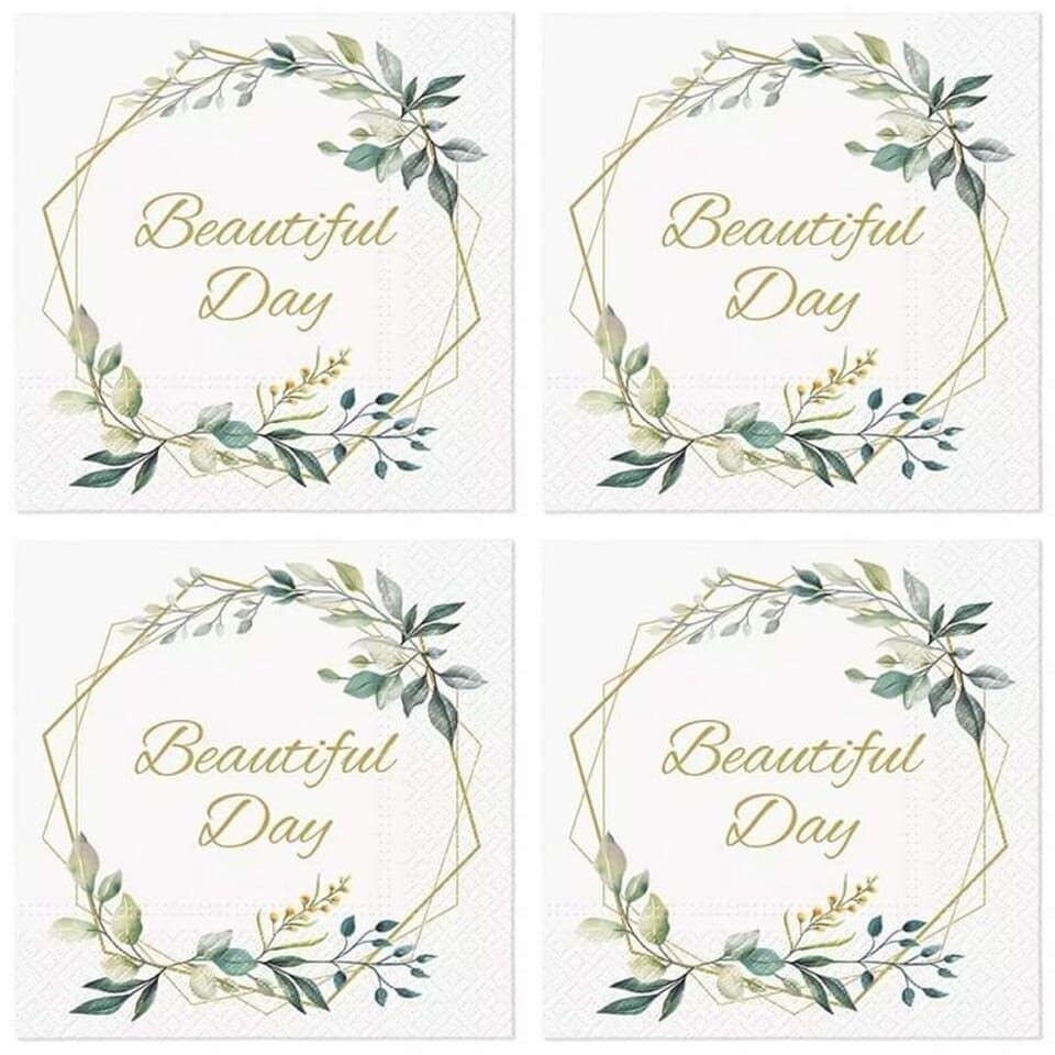 Servietten 33x33cm 3-lagig,  Blätter Rahmen/ Leaves Frame - Beautiful day als Tischdeko-Motivservietten - Serviette Ideal zum Basteln mit Serviettentechnik und Decoupage