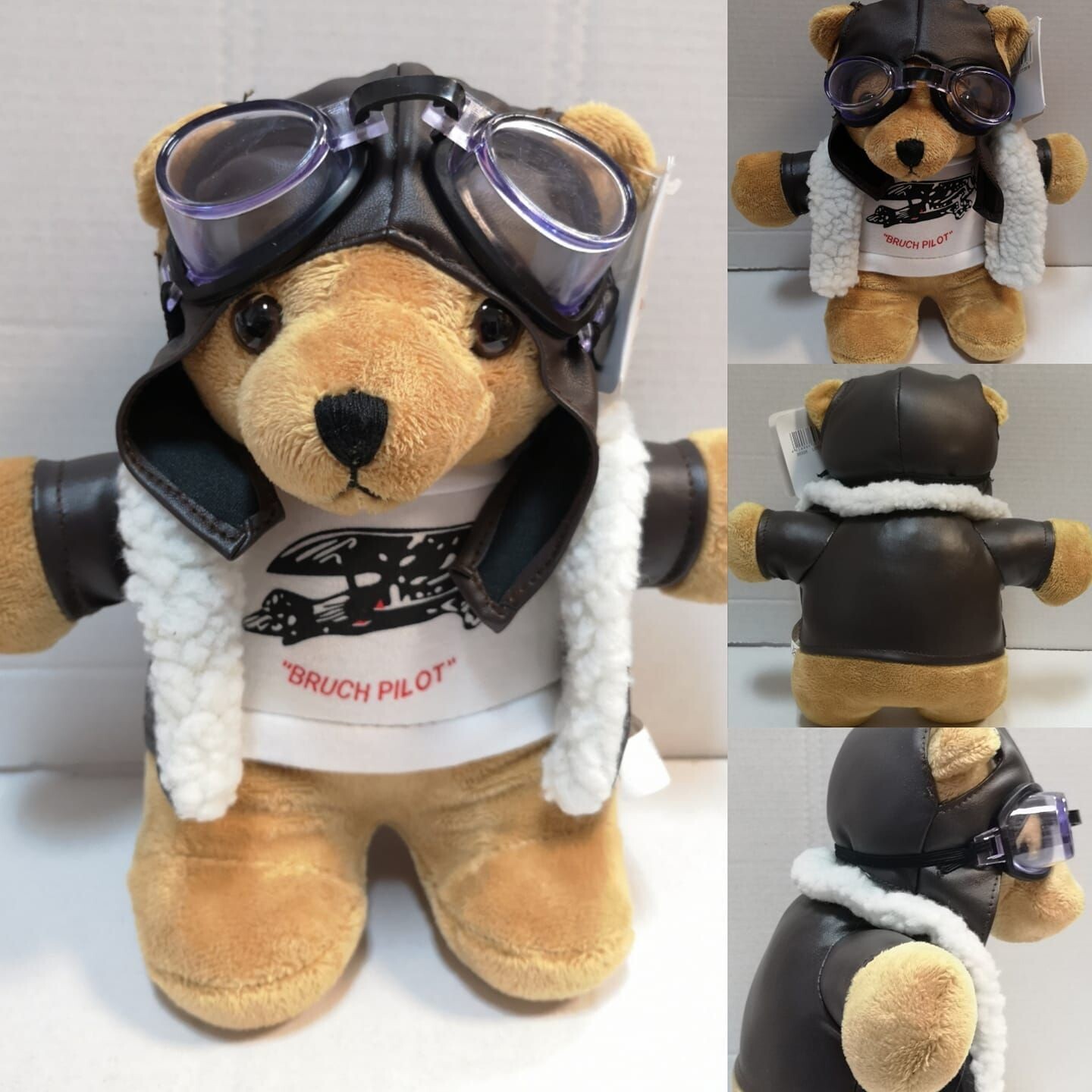 Pilotbär aus Plüsch ca. 25x12x24cm, mit weißen Shirt Plüschbruchpilot, Euro Souvenirs Pilot