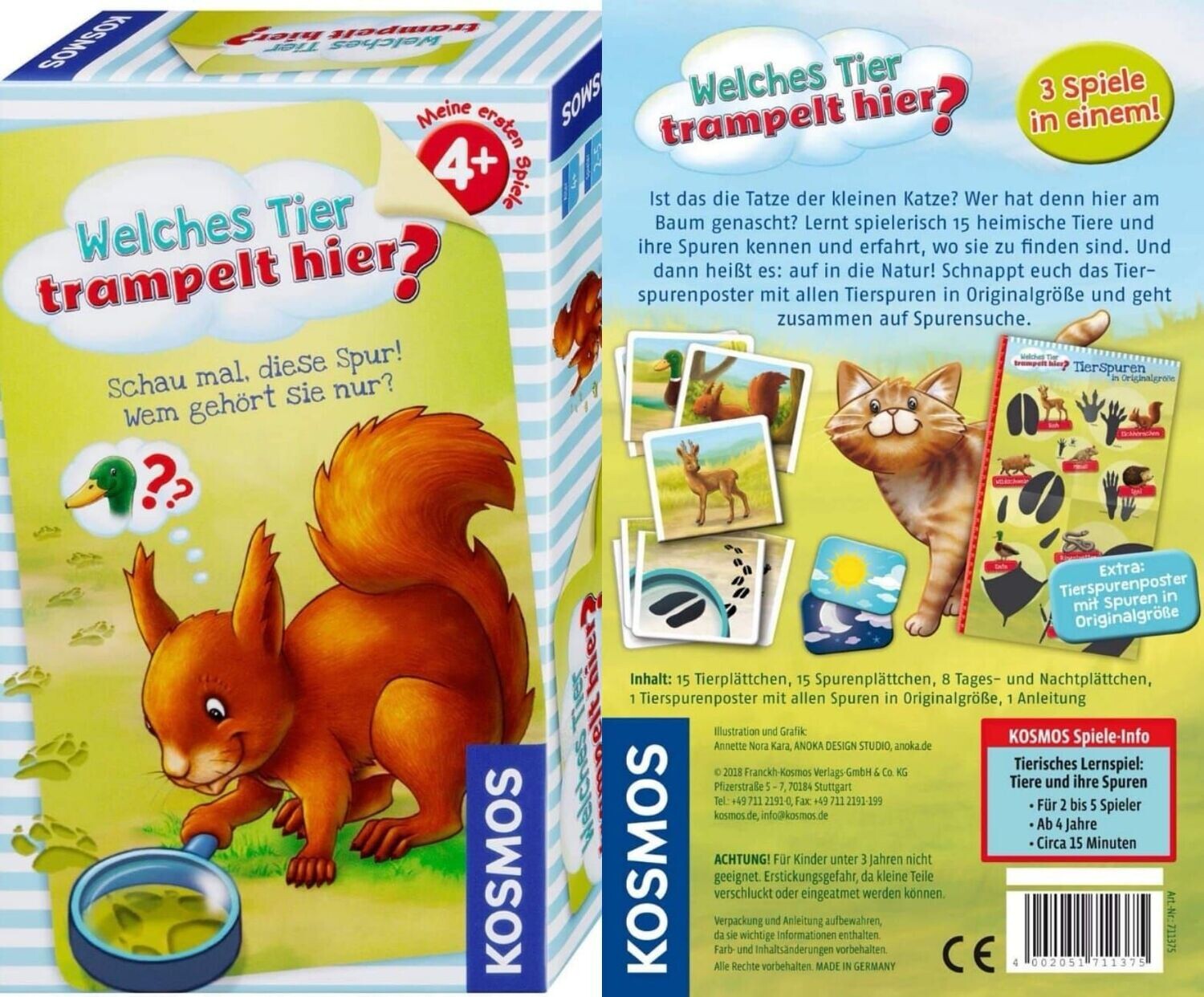 Welches Tier trampelt hier? Tierspuren-Lernspiel mit 3 verschiedenen Spielen in 3 Schwierigkeitsstufen - Deutsch von Kosmos