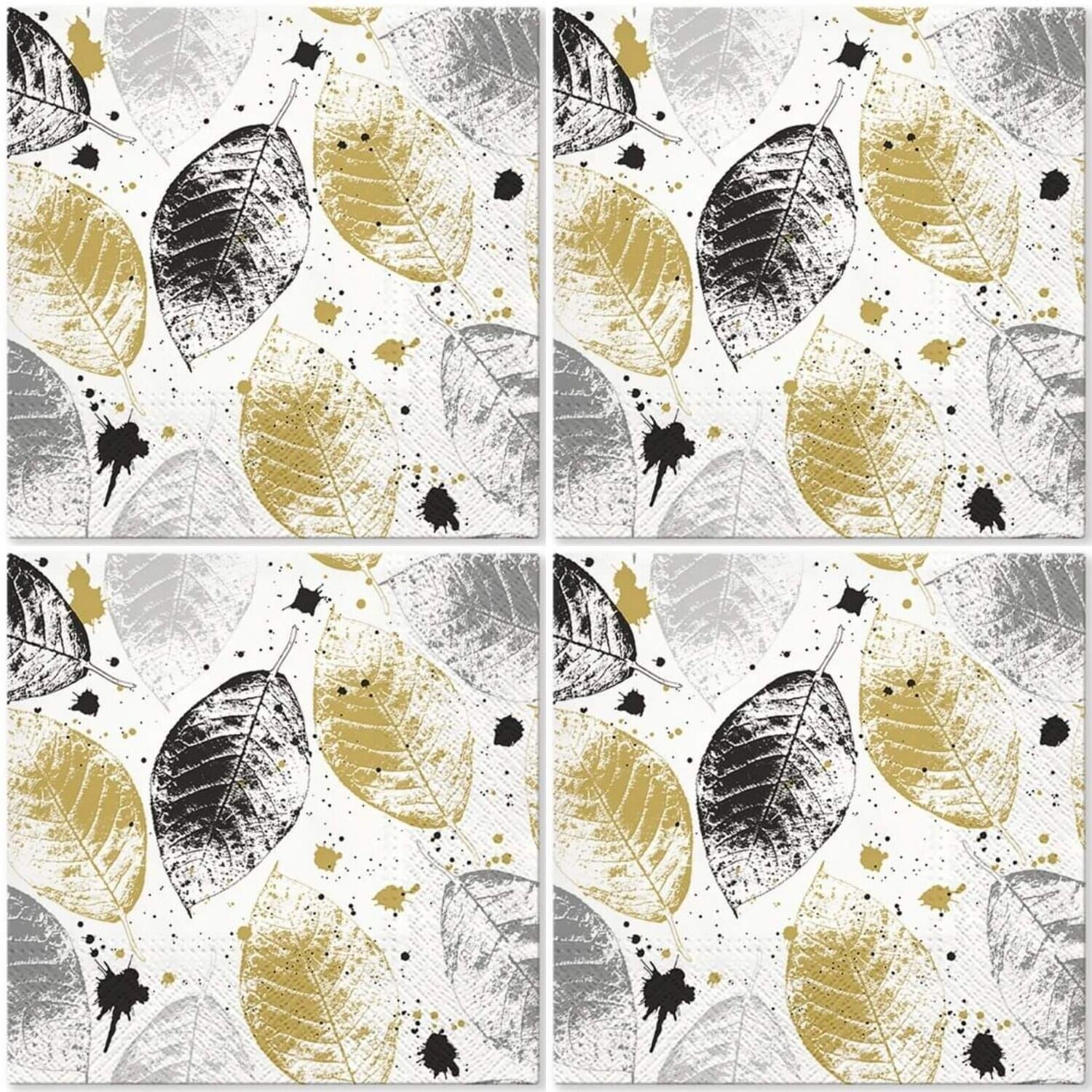 Servietten  Herbst, Gold , 33x33cm 3-lagig, 20 Stück, Blätter, Laub Gold /Leaves Print gold Motivservietten  als Tischdekoration - Papierserviette