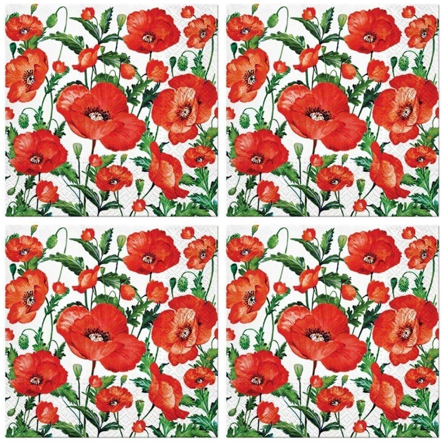 Servietten 33x33 cm -3-lagig - 1/4 Falz -Mohnblumen  Blumen -  Sommer -  Flanders Poppy Papierservietten - Serviette
