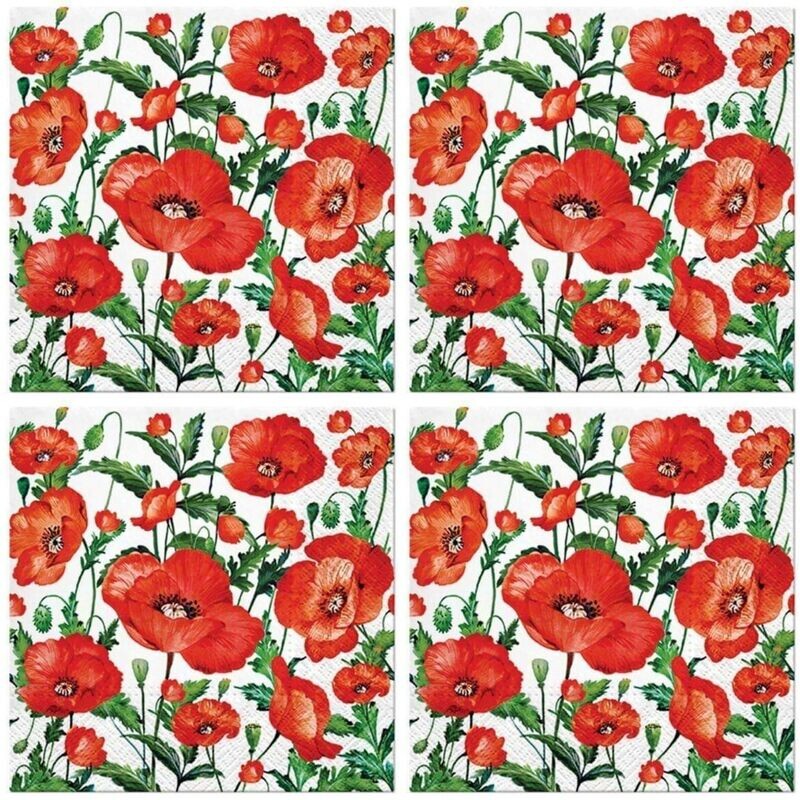 Servietten 33x33 cm -3-lagig - 1/4 Falz -Mohnblumen Blumen - Sommer - Flanders Poppy Papierservietten - Serviette Servietten 33x33 cm -3-lagig - 1/4 Falz -Mohnblumen Blumen - Sommer - Flanders Poppy Papierservietten - Serviette