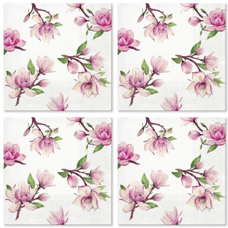 Servietten Sommer, Blumen, 33x33cm, 3-lagig, 20 Stück, Blätter, Magnolia Frühlingssaison Servietten Sommer, Blumen, 33x33cm, 3-lagig, 20 Stück, Blätter, Magnolia Frühlingssaison