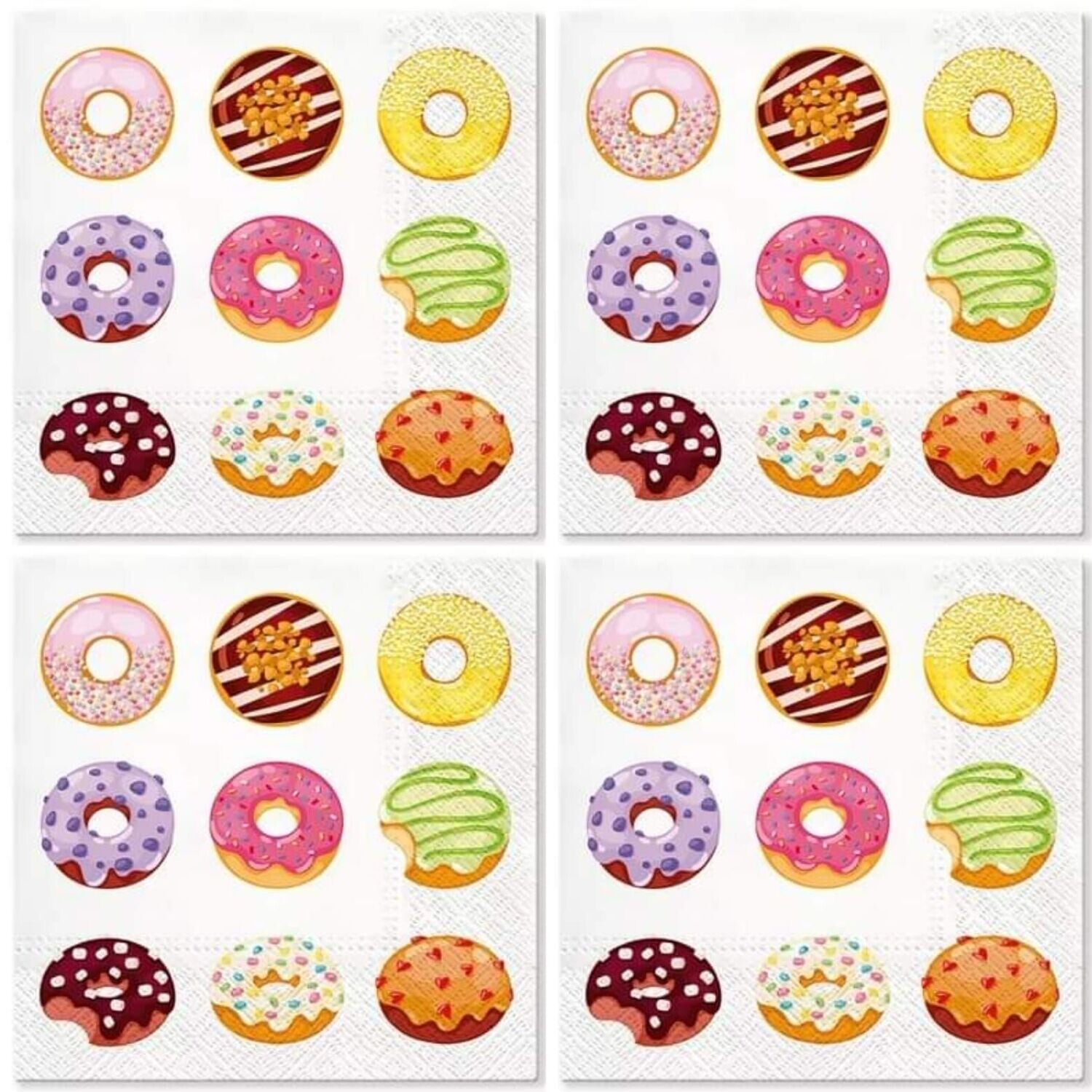 Servietten Kinder, Donut,  33x33cm 3-lagig, 20 Stück, leckere Donuts - Tasty Donuts Motivservietten als Tischdekoration - Papierserviette