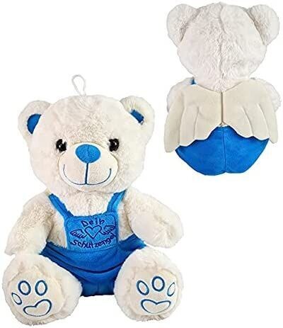 Bär Schutzengel ca. 20 cm Plüsch sitzend mit Flügeln- Schutzengelbär - Glücksbär Teddy -Teddybär Engel - Blau