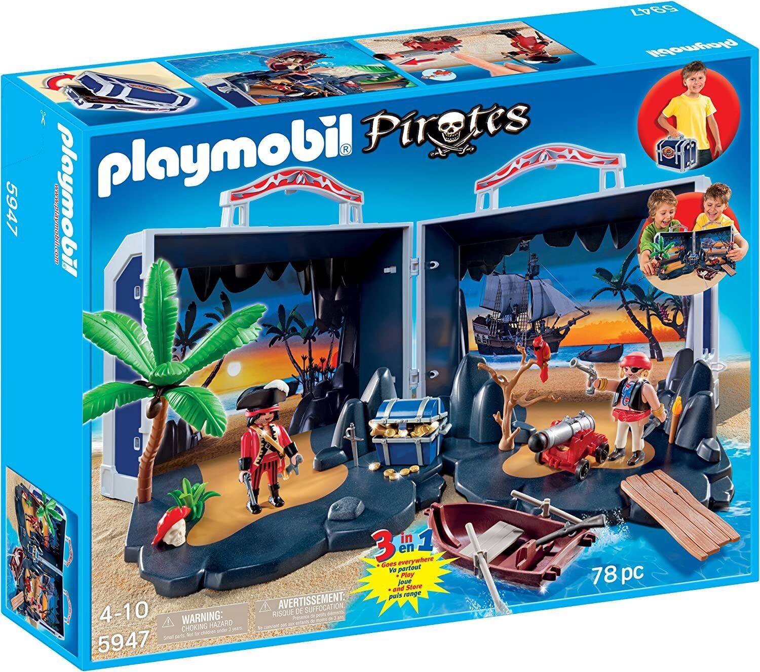 Piratenschatzkiste Aufklapp-Spielbox Piratenschatz Koffer mit  78-tlg - Pirat -PLAYMOBIL 5947 Pirate Treasure Chest -  Figuren und viel Zubehör
